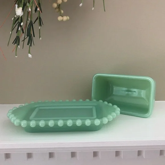 Relisted Featured Vintage Candlewick Light Green Jade Butter Dish 7” - Picture 5 of 13